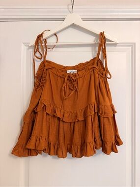 Burnt Orange Ruffle Babydoll Tie Strap Top NWT Size Large